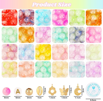 1720+pcs Pony Beads Kit 1830pcs 6 Style Letter Alphabet Beads Rainbow Plastic Pony Bead Bulk Multicolor Kandi Bead Elastic String DIY Crafts Jewelry Making Kit for Bracelets Necklaces