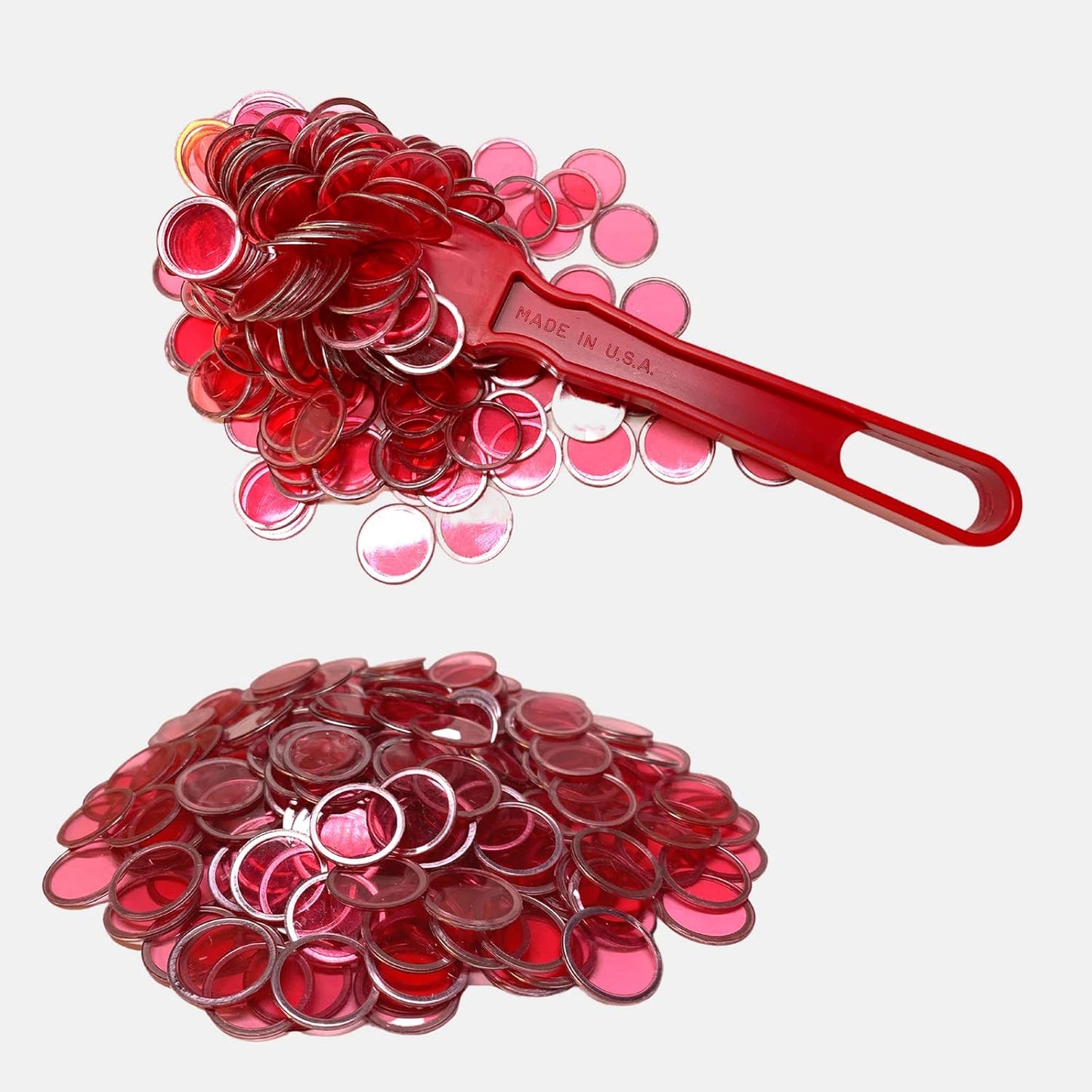 MR CHIPS Made in USA Upgraded Bingo Magnetic Wand & 200 Pieces ¾ Inch Red Plastic Chips with Metal Rings - Support American Jobs