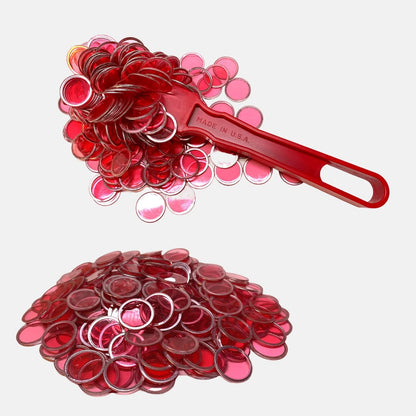 MR CHIPS Made in USA Upgraded Bingo Magnetic Wand & 200 Pieces ¾ Inch Red Plastic Chips with Metal Rings - Support American Jobs