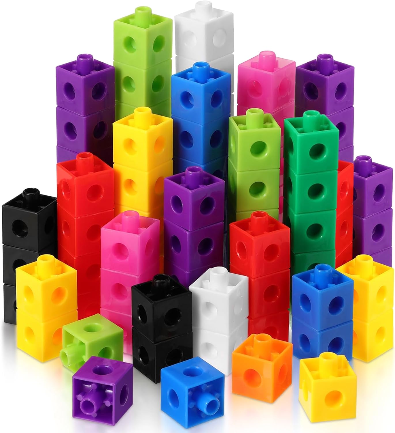 Jenaai 100 Pcs Linking Cubes Plastic Math Cubes Manipulative Counting Blocks STEM Snap Blocks Connecting and Counting for Early Math and Construction, Homeschool Preschool Supplies(Stylish)
