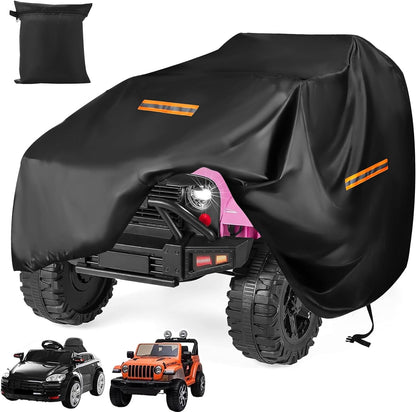 Kids Ride On Car Cover 2PCS,Large Power Wheels Cover Waterproof,Heavy Duty 420D Universal Toy Car Cover for Power Wheels Jeep & Toddler Electric Vehicles,All Season Protection,with 3 Reflective Strips