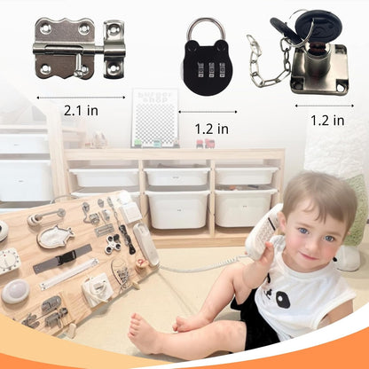 5 Pieces Busy Board DIY Accessories for Toddlers - Sensory Board Parts - Latch- Door Chain - Lock with Key -Gate Hook- Montessori l Toys - Early Development Items