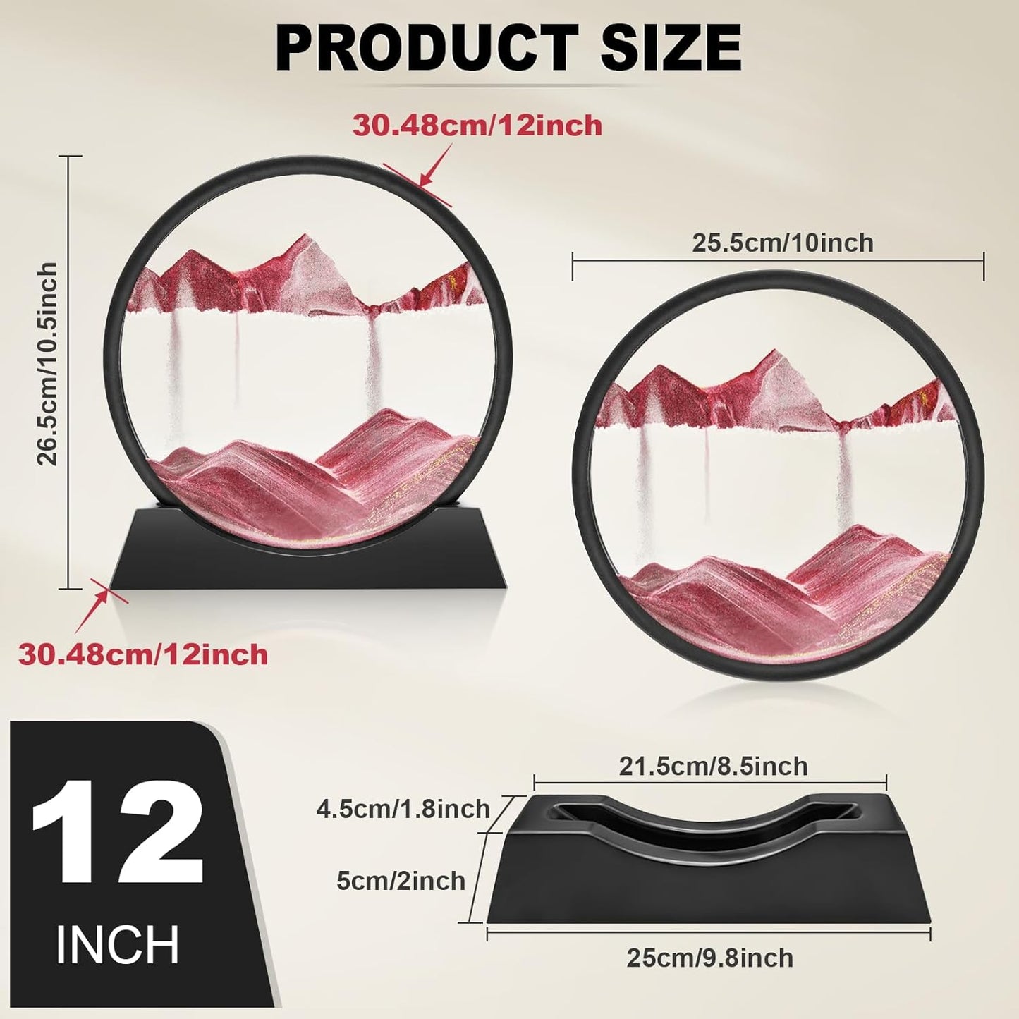 Wai Danie Moving Sand Art Picture 3D Hourglass Deep Sea Sandscape Liquid Motion Display Painting Flowing Sand Frame Relaxing Desktop Home Office Work Decor (Black, 12 Inches)