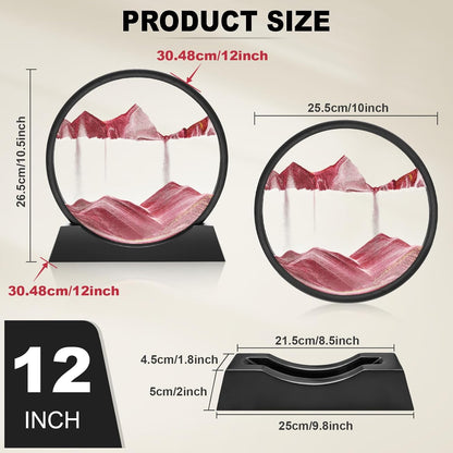 Wai Danie Moving Sand Art Picture 3D Hourglass Deep Sea Sandscape Liquid Motion Display Painting Flowing Sand Frame Relaxing Desktop Home Office Work Decor (Black, 12 Inches)