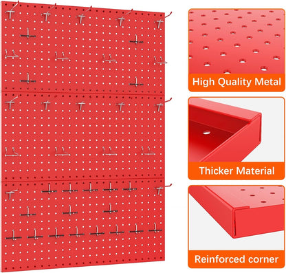 TORACK 3 PCS Metal Pegboard Panels(12x24 inch) for Wall Garage Tools Storage Pegboard for Workbench, Modular Peg Board Tool Organizer Board Kit(Pack of 3, Orange)