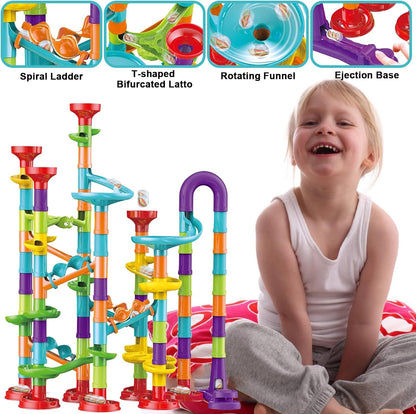 50 PCS Marble Toy Premium Set,STEM Educational Building Block Toy,Marble Track Race Set with 15 Glass Marbles for Boys & Girls,Construction Building Blocks Toys for Kids