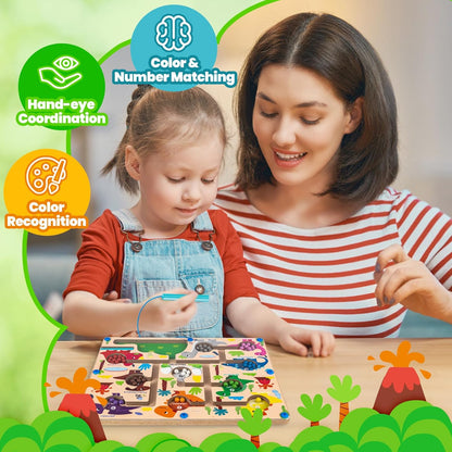 Magnetic Color and Number Maze, Commodum Montessori Counting Matching Learning Puzzle Board, Dinosaur Wooden Magnet Maze Game, Toddler Fine Motor Skills Travel Toys for Boys Girls 3 4 5 Years Old
