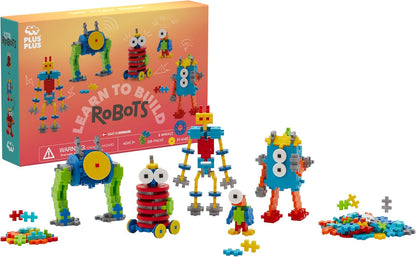 PLUS PLUS Learn to Build Robots, 250 Pieces - Interlocking Mini Building Blocks, 3D Puzzle Stem Toy for Kids, Birthday Gifts for Boys & Girls