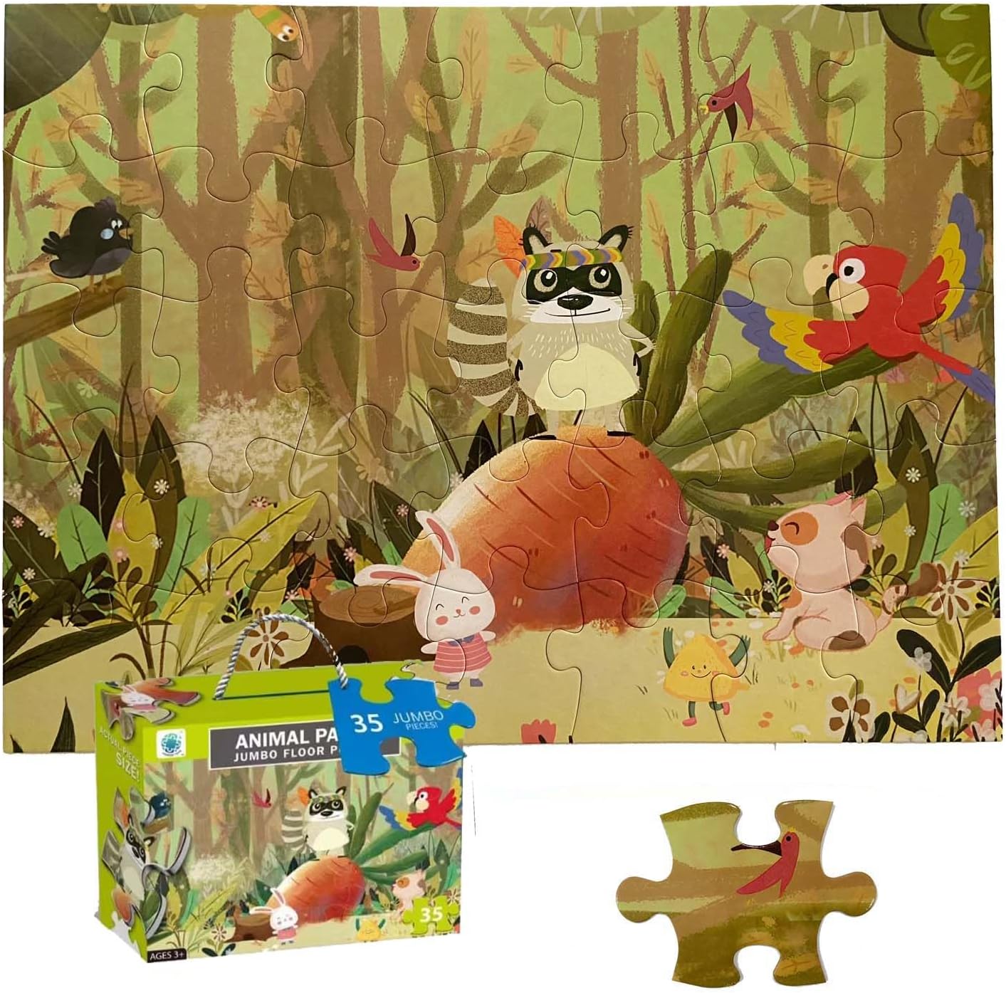Jumbo Floor Puzzle for Kids, Large Jigsaw Puzzles 35 Piece for Kids Ages 3-5,Preschool Learning & Education Toys, Gifts for 4-8 Year Old Boys and Girls (Grassland Animal)