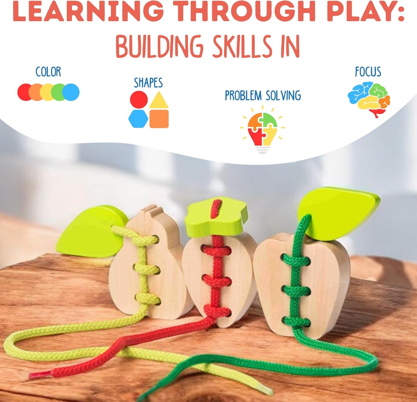 CUBIKA Wooden Flyring Cars Lacing Toy – Montessori Lacing Toy for Kids Ages 3+ – Wooden Lacing Cards with Threading String – Fine Motor Toy – FSC-Certified Wood, Travel Toy for Toddlers