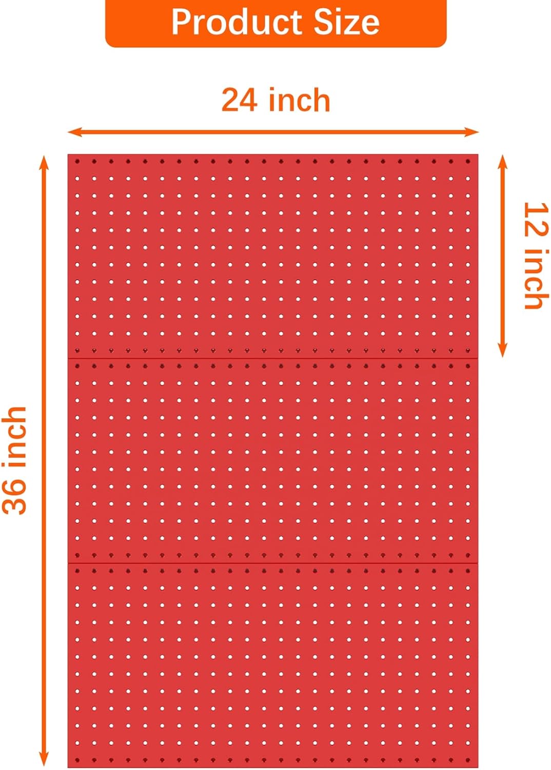 TORACK 3 PCS Metal Pegboard Panels(12x24 inch) for Wall Garage Tools Storage Pegboard for Workbench, Modular Peg Board Tool Organizer Board Kit(Pack of 3, Orange)