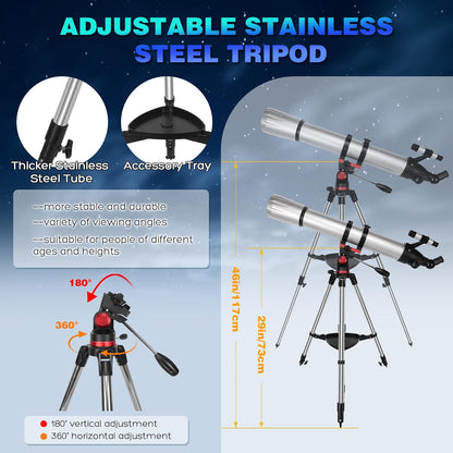 Telescope for Adults High Powered, 80mm Aperture 600mm Telescopes for Astronomy Adults&Kids&Beginners, Portable Travel Refractor Telescope with Tripod&Phone Adapter&Bag for Ground&Moon Viewing, Pink