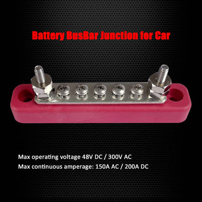 2 x #10 (M5) Studs Power Distribution Block with 5 x #8 (M4) Screws, Ampper 4.2" Bus Bar 12V Power Distribution Terminal Block Battery Busbar for Car Audio Solar (Red & Black)
