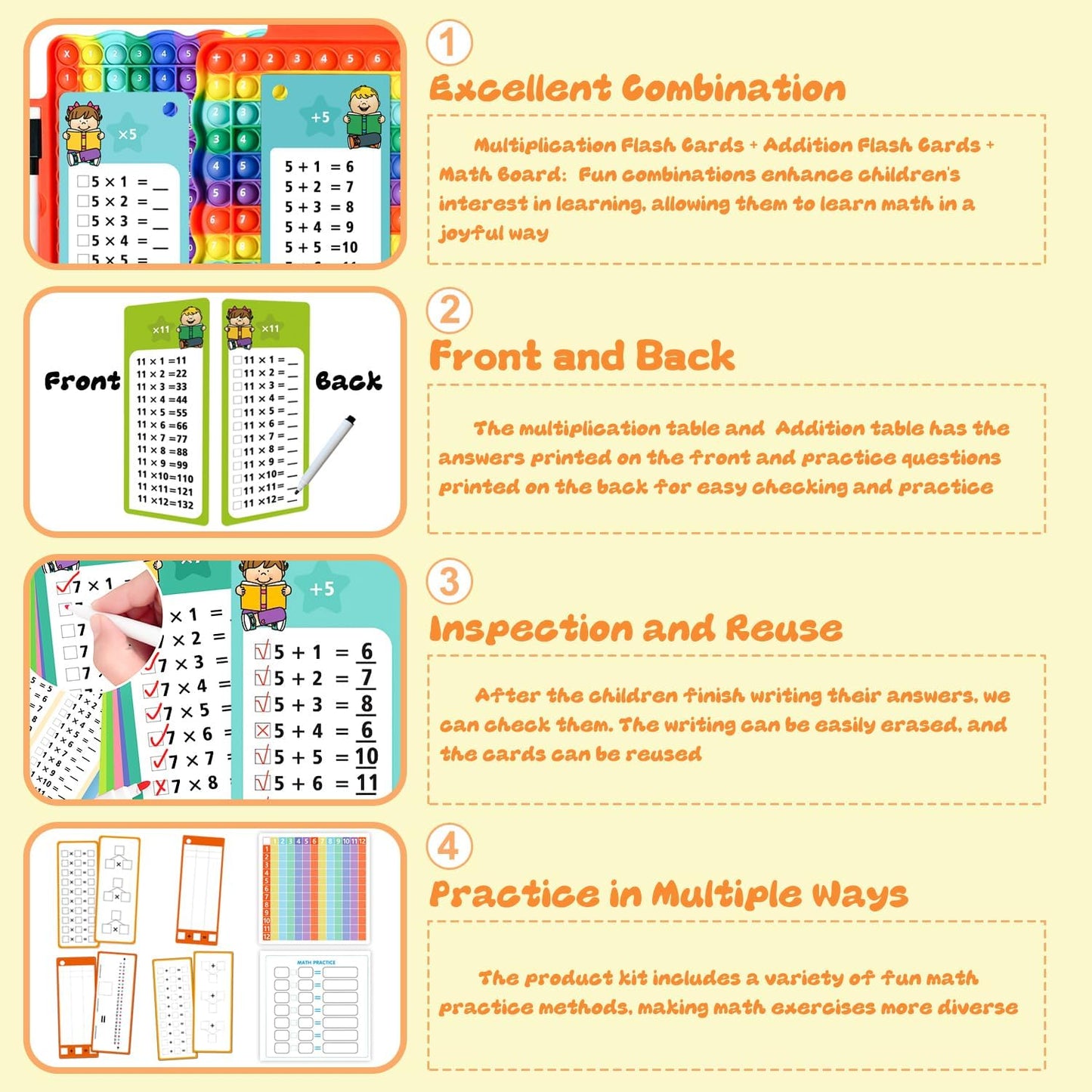 Multiplication Flash Cards + Math Board, Math Flash Cards & Chart, Times Table Manipulatives for Preschoolers 3rd,4th,5th,6th Grade