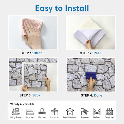 COMSTICKC 3D Faux Gray Stone Wall Sticker Peel and Stick Wall Panels,10 Pcs of 12"X12",Ultra-Light Thin PVC Decorative Tiles Rocks Stone Backsplash Interior Decor,Paintable