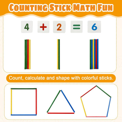 Wooden Abacus for Kids, Math Learning Tool, 10-Row Bead Frame with Counting Sticks, 1-100 Number Cards & Math Symbols, Preschool Educational Toy for Toddlers 3+