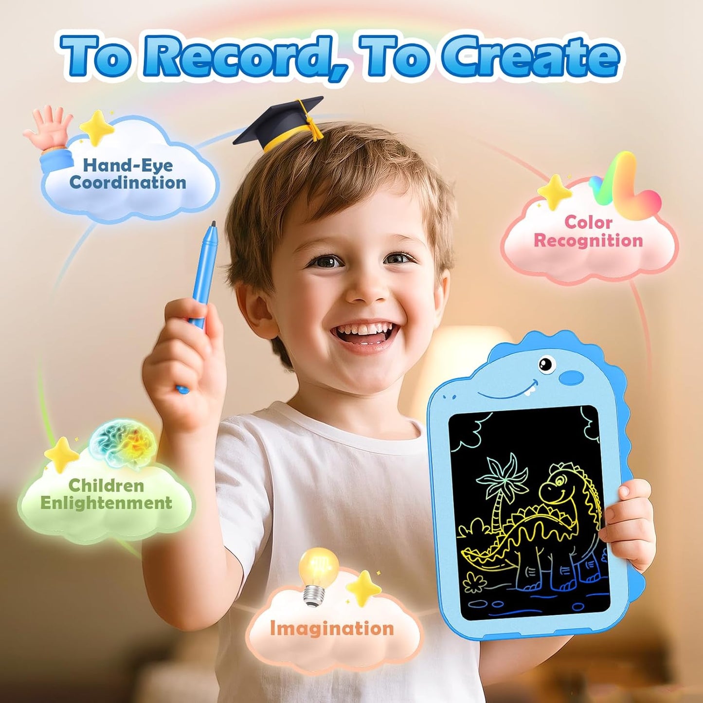 2 Pack LCD Writing Tablet for Kids, 6.5 Inch Colorful Doodle Board Drawing Tablet, Educational Kid Toys, Doodle Pad Dinosaur Toys for 3 4 5 6 7 8 Year Old Boys Girls