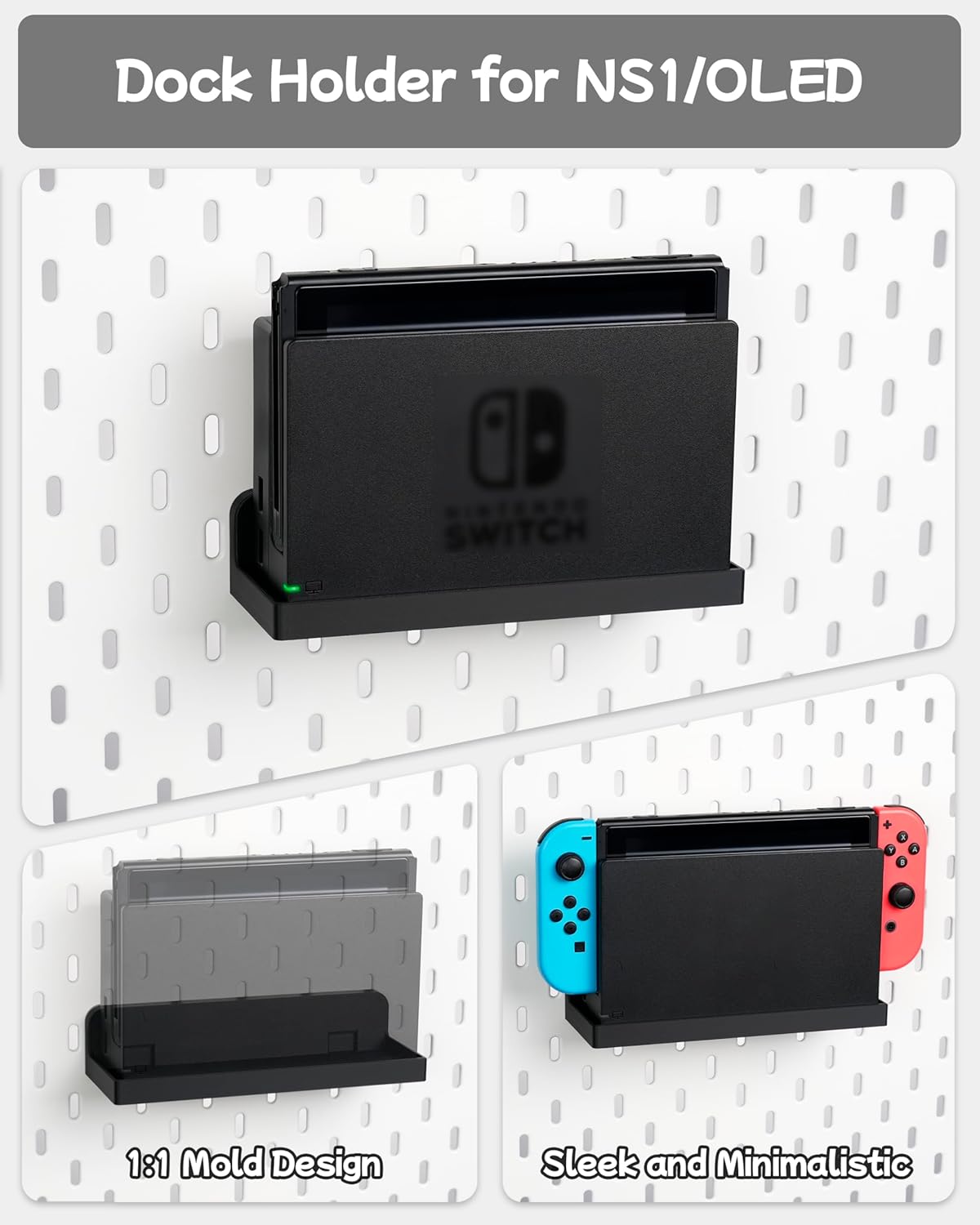 Pegboard Storage Set compatible with Switch 2, Switch Pro/PRO 2 controller stand and Console Dock stand, Joycon Holder for SKADIS | 4PCS | Black
