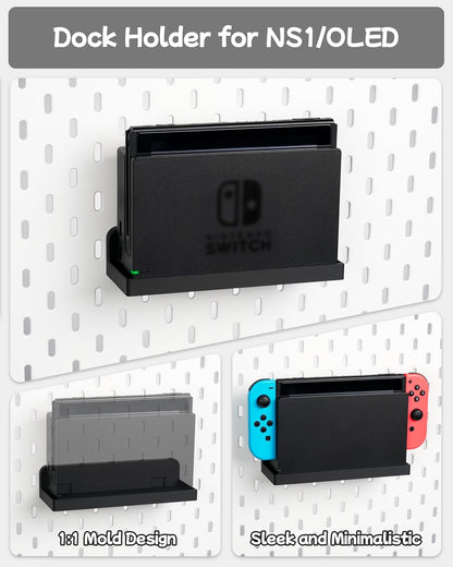 Pegboard Storage Set compatible with Switch 2, Switch Pro/PRO 2 controller stand and Console Dock stand, Joycon Holder for SKADIS | 4PCS | Black