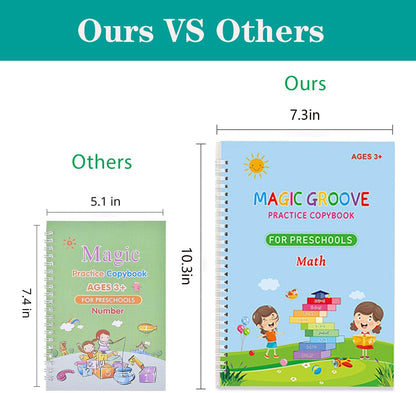 Magic Grooved Writing Practice for Kids, Reusable Grooved Handwriting Workbook with Disappearing Ink Pen, Preschool Learning Activities, Learn to Write Tracing Book, Educational Toy Gift for Boys Girls