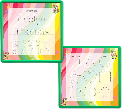 Kid's Name Tracing Board | Dry Erase Letter Tracing | Reusable Name Alphabet Tracing| Number Tracing | Personalized | Baby Unicorn Theme
