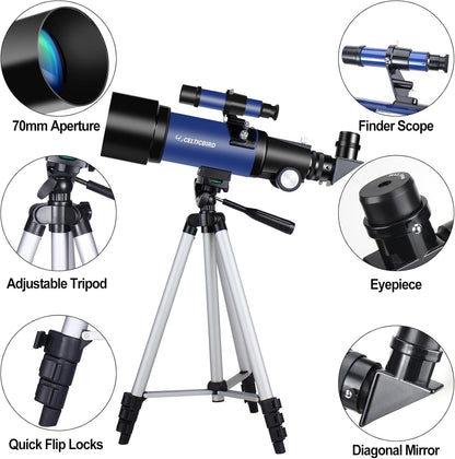 Telescope for Kids Beginners, 70mm Aperture 400mm Astronomical Refracting Telescope for Adults Students - Travel Telescopes with Tripod, Phone Adapter(Ocean Blue)