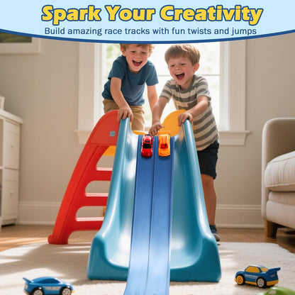 Flex Tracks 15 Ft Starter Set Flexible Race Track for Kids 3+, Flexible Car Track Race Car Ramp Track Compatible with Diecast 1/64th Cars, Portable Rolls Up Race Tracks with Strong Suction Cups