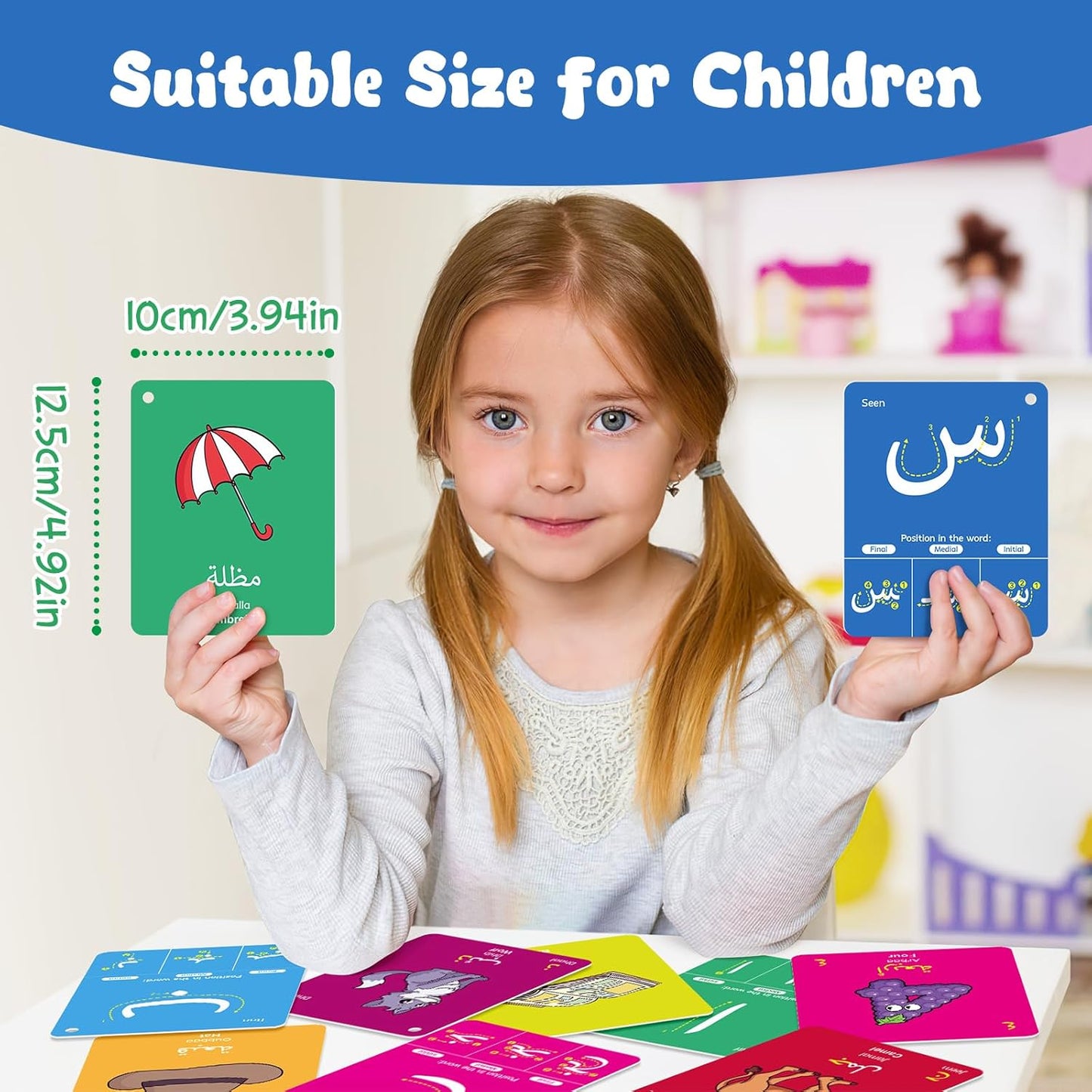 Quilinz Arabic Alphabet Flash Cards, Learn Arabic Letters for Beginners Adult, Kids, Toddlers, Set of Letter, Sight Word, Color, Shape and Number Flashcard, Preschool Educational Learning Activities
