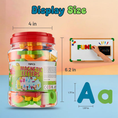 JoyLearn 78 Pieces Magnetic Letters and Numbers Alphabet Fridge Magnets ABC 123 Colorful Plastic Uppercase Lowercase Educational Toy Set with Math Symbols for Kids (78 PCS)