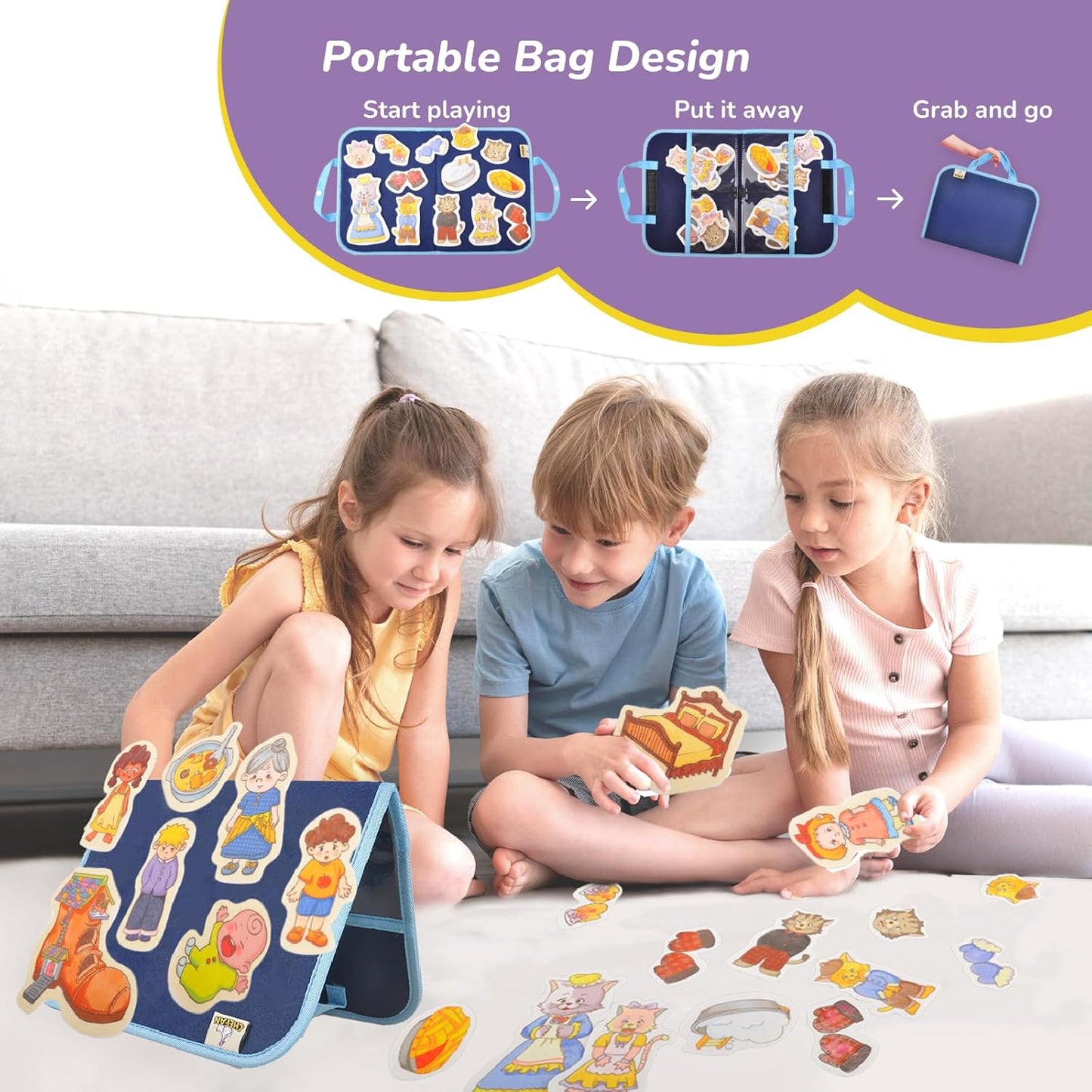 CHEFAN Felt/Flannel Board Story Set of 4, PRECUT Felt Pieces for Preschool Toddlers Circle Time,We are Going On A Bear Hunt, Mary Had A Little Lamb, Little Bo-Peep, Little Boy Blue