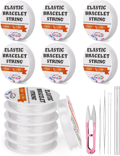 JUPEAN 6 Sizes Stretchy Bracelet String Elastic String for Bracelet Making Jewelry Making Supplies Easy to Knot with Jewelry Making Supplies Beading Needles and Container for Storage