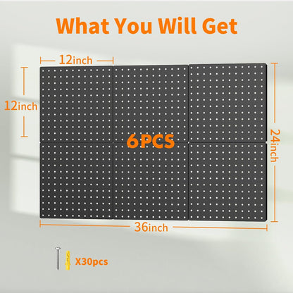 Peg Board, 4PCS Metal Pegboard Wall Organizer. Heavy Duty Pegboard, Peg Boards, Pegboard for Walls, White Pegboard for Garage Craft Room Workbench Office Kitchen Tool Organization, 12"*12"