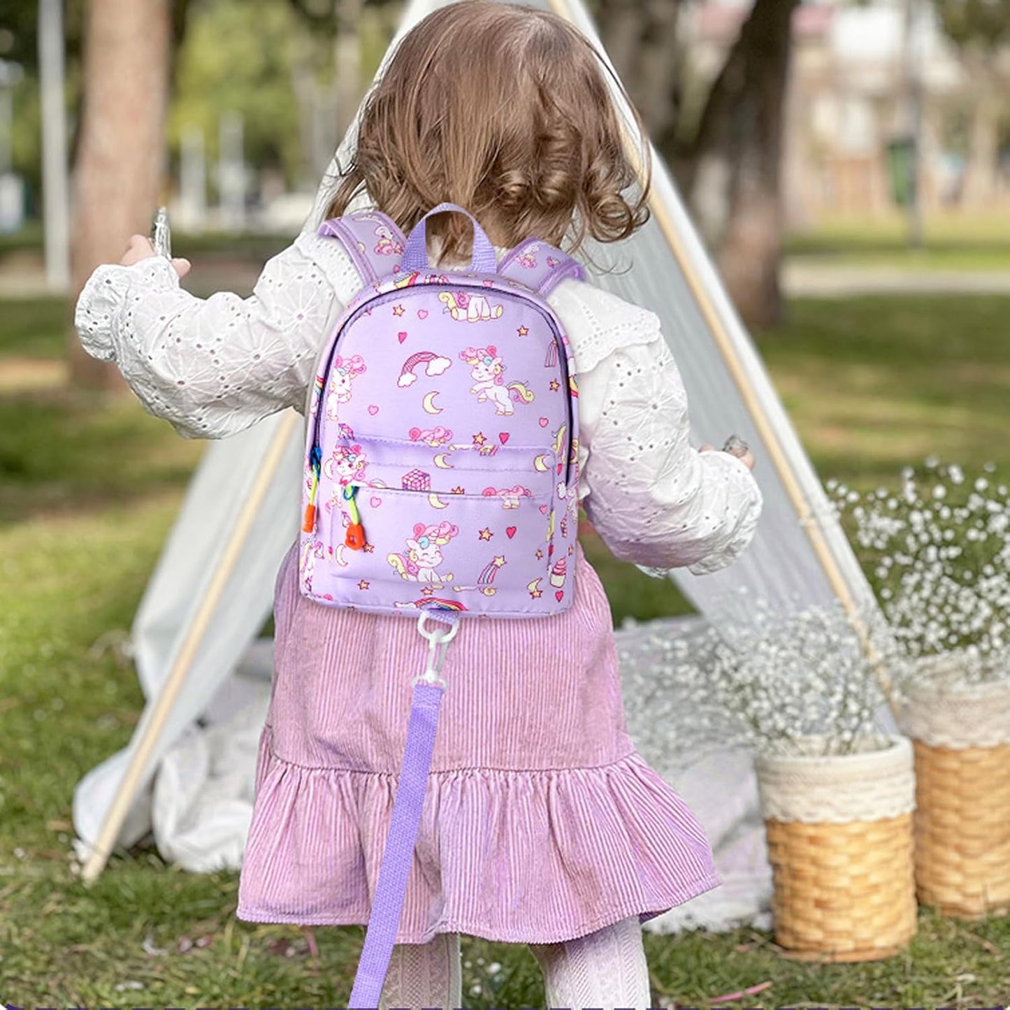 Accmor Toddler Backpack Leash with Anti Lost Wrist Link, Cute Mini Child Walking Harnesses Keep Kids Close Back Pack Rope Tether Rein for Baby Boys (Pink/Unicorn)