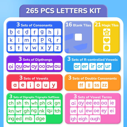 JoyCat 265 Phonics Magnetic Letter Tiles- Hooked on Phonics, ABC Reading Games Set with Word-Building Folder & Storage Case, Letter Sound Alphabet Letters, Preschool Pre k Classroom Materials