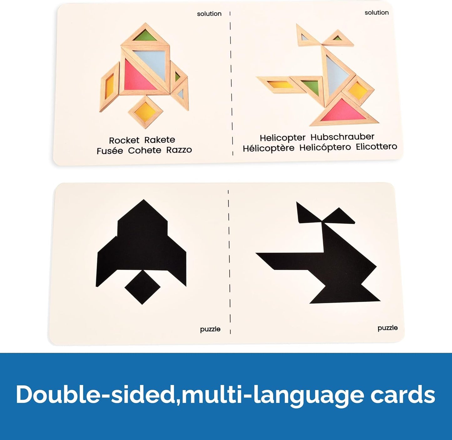 BOHS Translucent Tangram with Multilingual Activity Cards - 1 Inch Thickness - Preschool Gift - Kids Kindergarten Light Table Accessories/Window Puzzle Toys