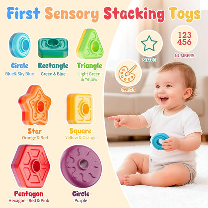 Baby Spinning Stacking Toys for Toddlers 1-3, Sensory Montessori Toys for One Year Old Girl Boy, Rainbow Ring Stacker Tower, Educational Learning Toy, Perfect Christmas Birthday Gifts
