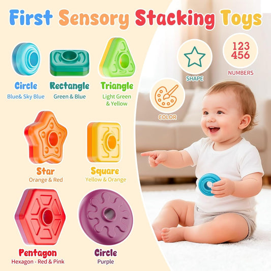 Baby Spinning Stacking Toys for Toddlers 1-3, Sensory Montessori Toys for One Year Old Girl Boy, Rainbow Ring Stacker Tower, Educational Learning Toy, Perfect Christmas Birthday Gifts