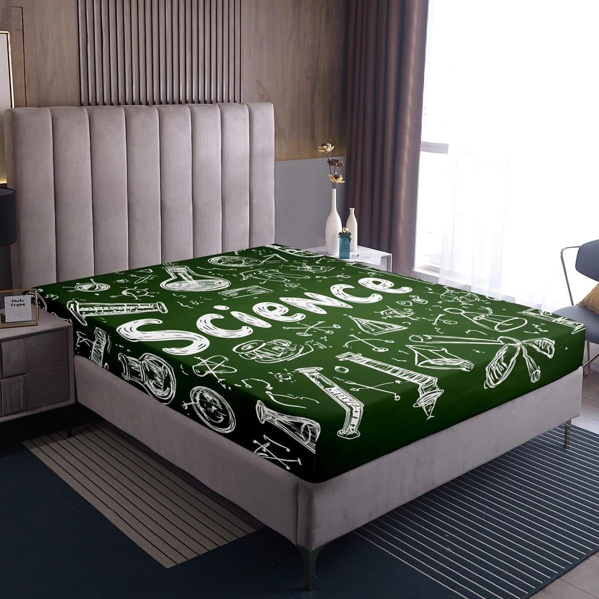 Chemistry Bed Sheets for Kids Teens Girls Boys,Chemical Experiment Fitted Sheet Twin,Science Themed Sheets for Math Lovers,Chemistry Lab Bedding Set,White and Black