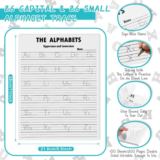 Eaasty Alphabet Tracing Paper Trace Letters Alphabet Handwriting Practice Workbook for Kids Ages 3-5 Practice Paper Learning to Write Letters for Pre K and Kindergarten(100 Pcs,8.5x11 Inches)