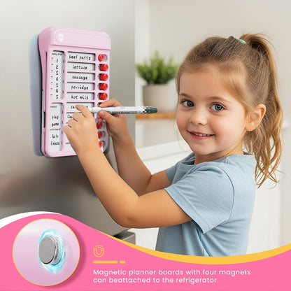 Magnetic Chore Chart for Kids, ADHD Tools for Kids to Do List Checklist Task Board Routine Chart Visual Schedule for Fridge with 10 Sliders and Magnetic Marker - White