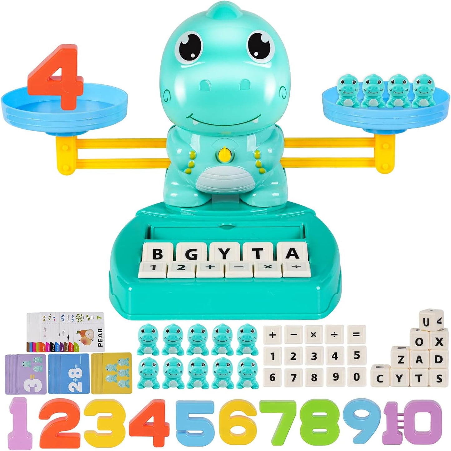 Dinosaur Math Balance Toy for Kids Ages 3-7, Montessori Number Blocks Learning & Educational Dinosaur Toys for Kids 3-5 and Math Games for Kids 5-7,Ideal Gift for Kids (Basic Blue)
