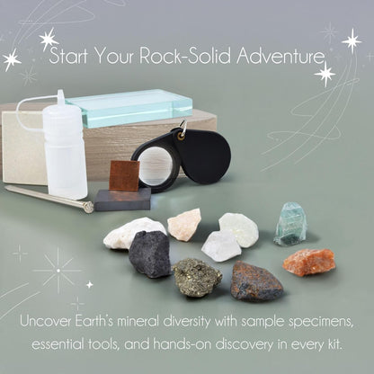 Eisco - Mineral Test Kit with 9 Raw Mineral Samples and Testing Tools - Includes Streak Plate, Magnet, Hand Lens, and More - Classroom and Field Geology Identification Kit