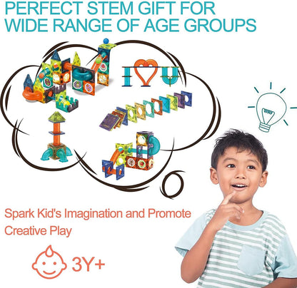UNIQUE KIDS Magnetic Tiles Building Blocks with Marble Run STEM Toys STEAM Toys for Kids Ages 3-10+Year Old Boys Girls Best Christmas Birthday Gift (110 pcs)