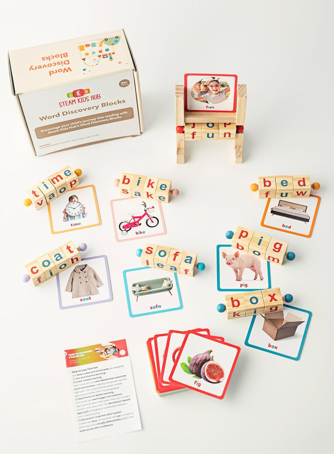 Montessori Reading Blocks & Flash Cards Set – Learn to Read CVC Word Games for Toddlers 2-4 – Short Vowel Spinning Rods, Phonics Toys, Reading Montessori Toys for 4 Year Old for Preschool & Homeschool