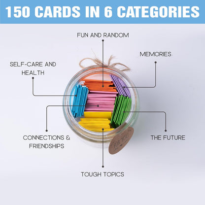 Conversation Cards for Kids In Jar, 150 Cards, Connect, Build Social Emotional Learning Skills, Mental Health Decor for School, Counseling Decor, Back to School Supplies