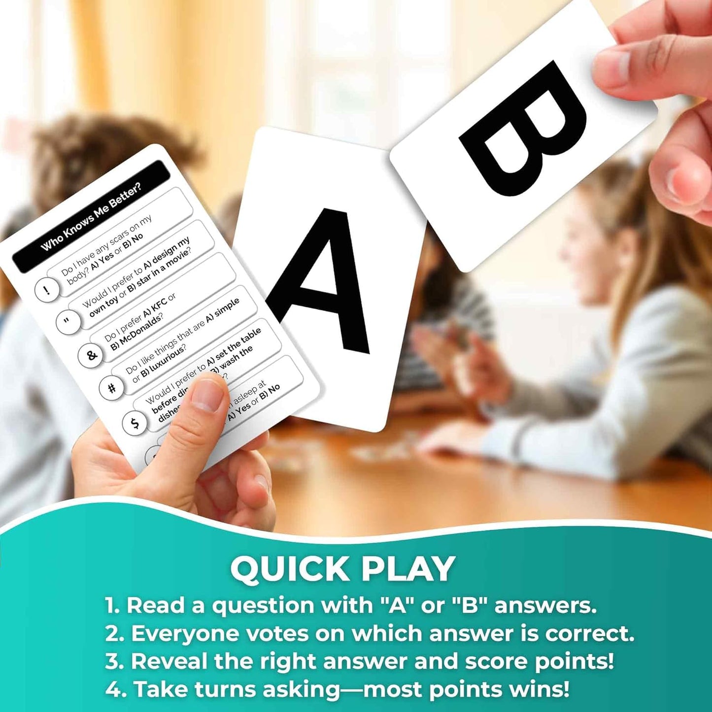 QUOKKA Board Games for Kids 8-12 and Family - Set of 4 Who Knows It Better? - 2000+ Questions Across Biology, Culture, STEM and Math - Educational Trivia Cards for Learning and Game Night