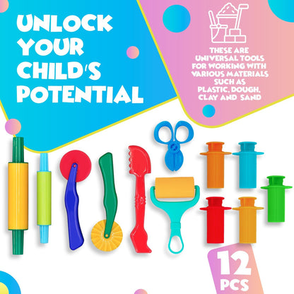 DIMROM Clay and Play Dough Tools 12 Piece Set - Ages 3 & Up (12pcs)