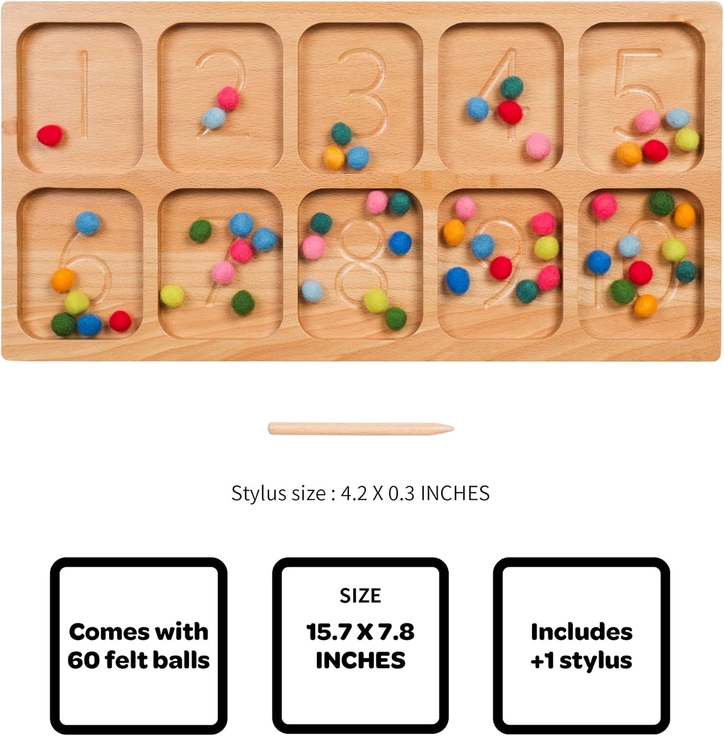 BLUE GINKGO Number Sorting Tray - Wooden Counting, Sorting and Number Tracing Toy - Montessori STEM Math Counting Toys for Preschool Math - Toddler Learning Toys for 3 Year Olds (15.7 x 7.8 Inches)