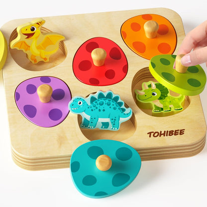Wooden Puzzles for Toddlers 1-3, Dinosaur Matching Egg Puzzle Montessori Toys for 1 2 3 Year Old Boy Girl Gifts, Preschool Education Learning Toys