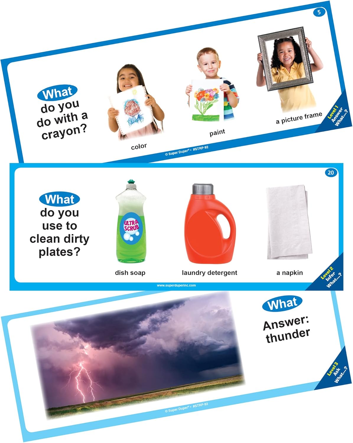 Super Duper Publications | WH Questions Skill Strips® Photo Cards | Educational Learning Resource for Children | Practice Expressive and Receptive Language Skills